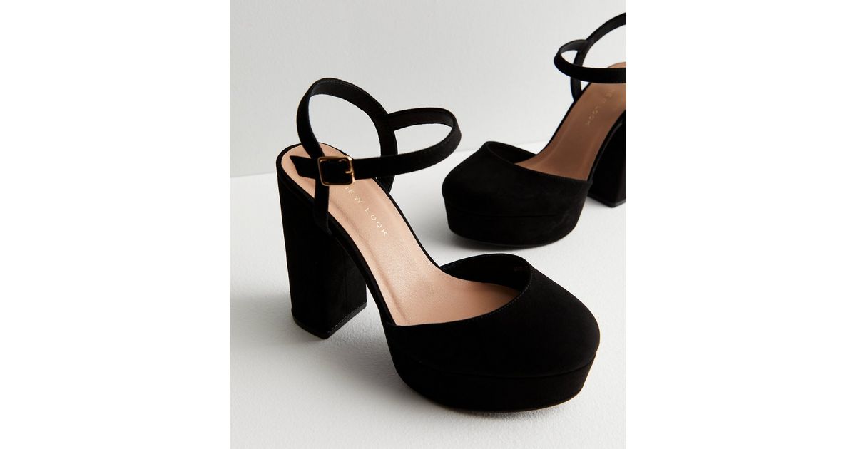 Wide Fit Black Suedette Platform Block Heel Sandals | New Look