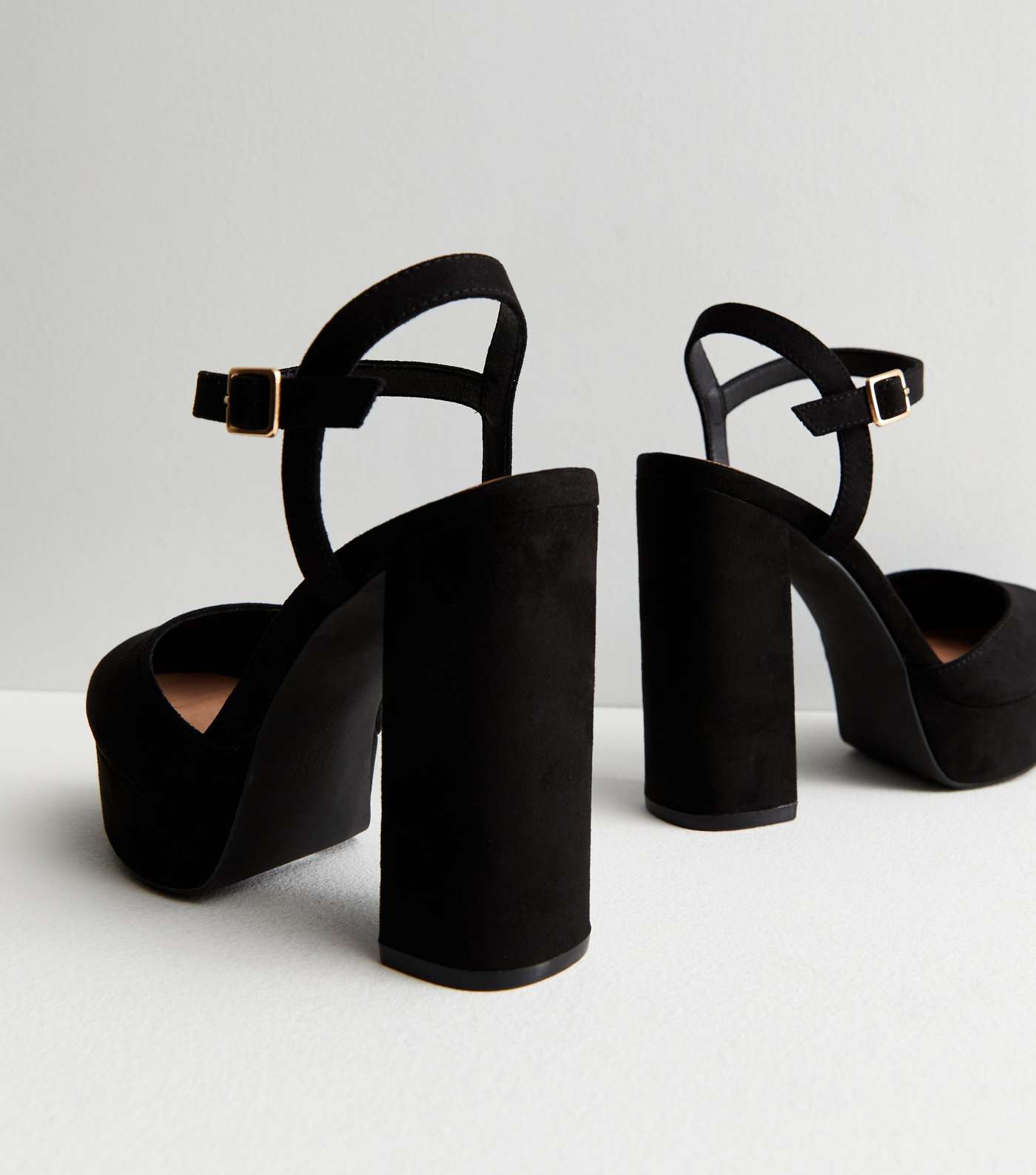 Wide Fit Black Suedette Platform Block Heel Sandals Image 4