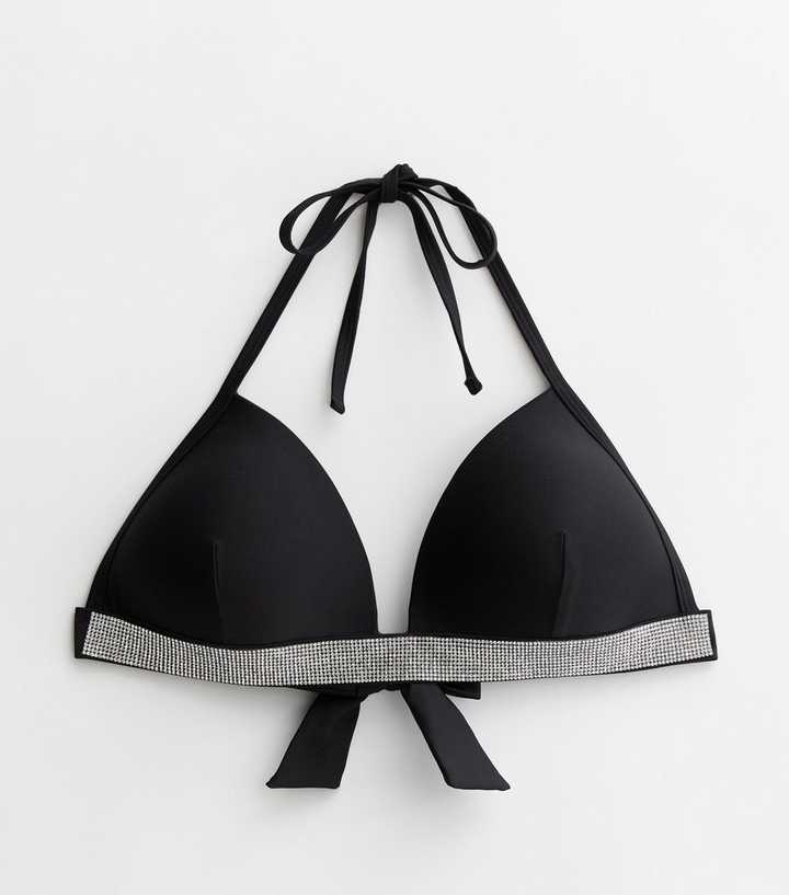 Black push-up triangle bikini top