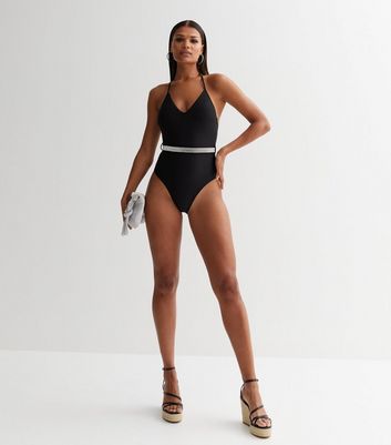 Black Diamant Band Swimsuit New Look