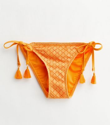 Bright Orange Crochet Tie Side Bikini Bottoms New Look