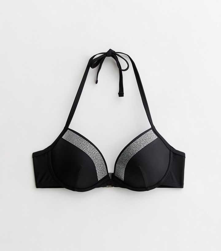 New Look triangle bikini top in black