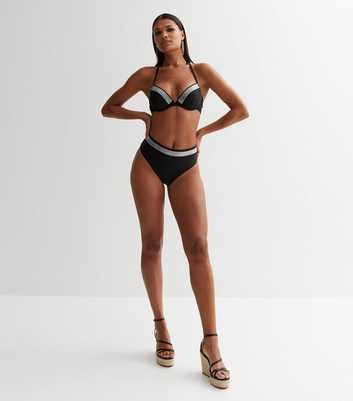 Black Diamanté High Waist Bikini Bottoms