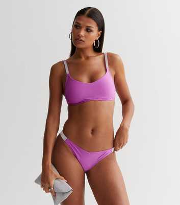 Purple Diamanté Crop Bikini Top