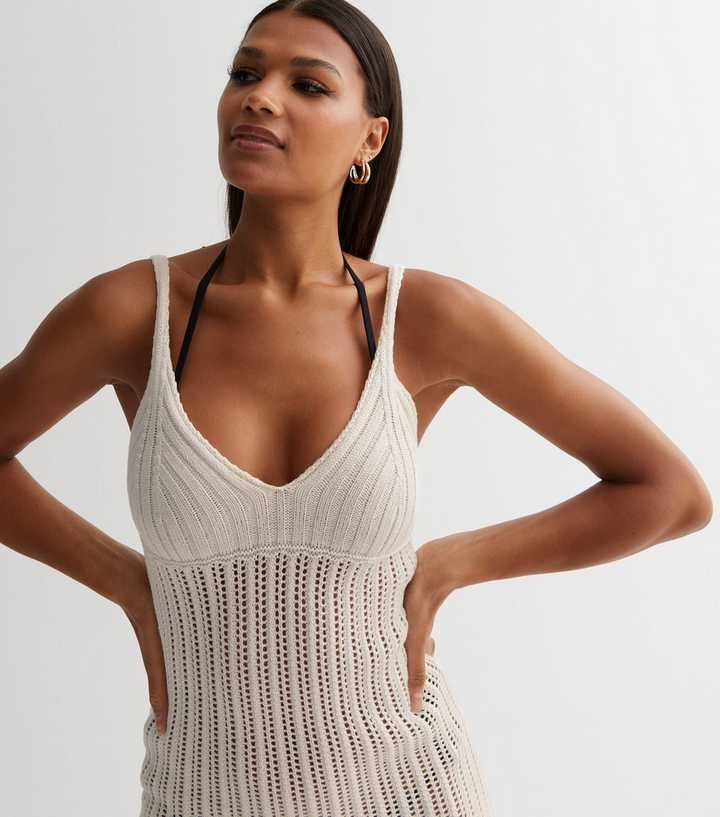 White Crochet Strappy Midi Beach Dress