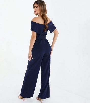 Navy wide leg sales jumpsuit uk