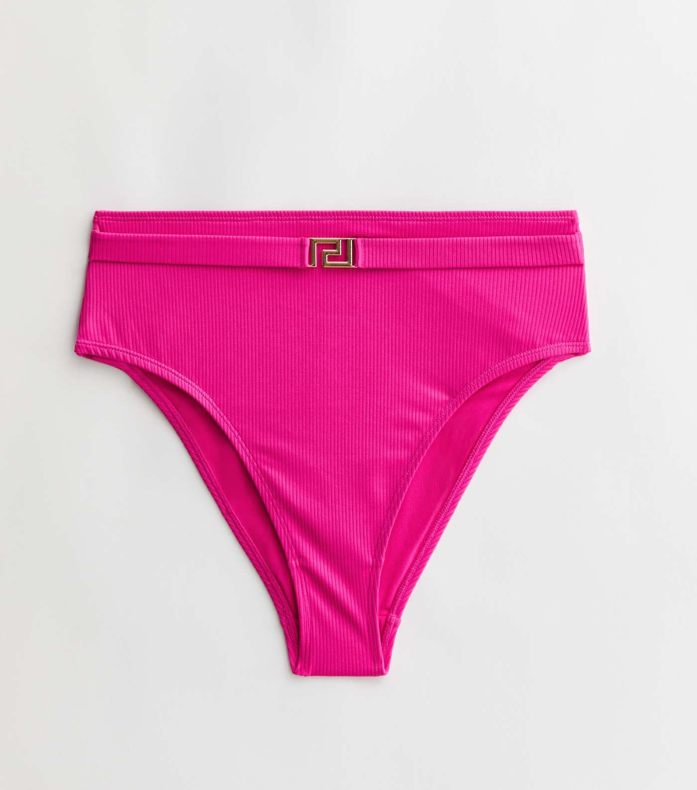 Bright Pink Ribbed Monogram High Waist Bikini Bottoms Image 5