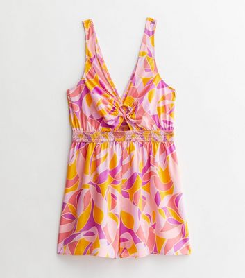 Multicoloured Abstract Ring Beach Playsuit New Look