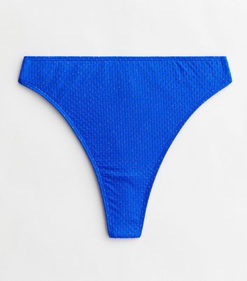 Bright Blue Glitter Spot Thong Bikini Bottoms New Look