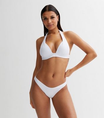 White Glitter Spot Lift Shape Triangle Bikini Top New Look