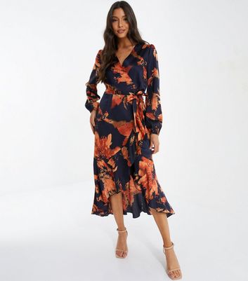 Navy floral 2025 wrap dress