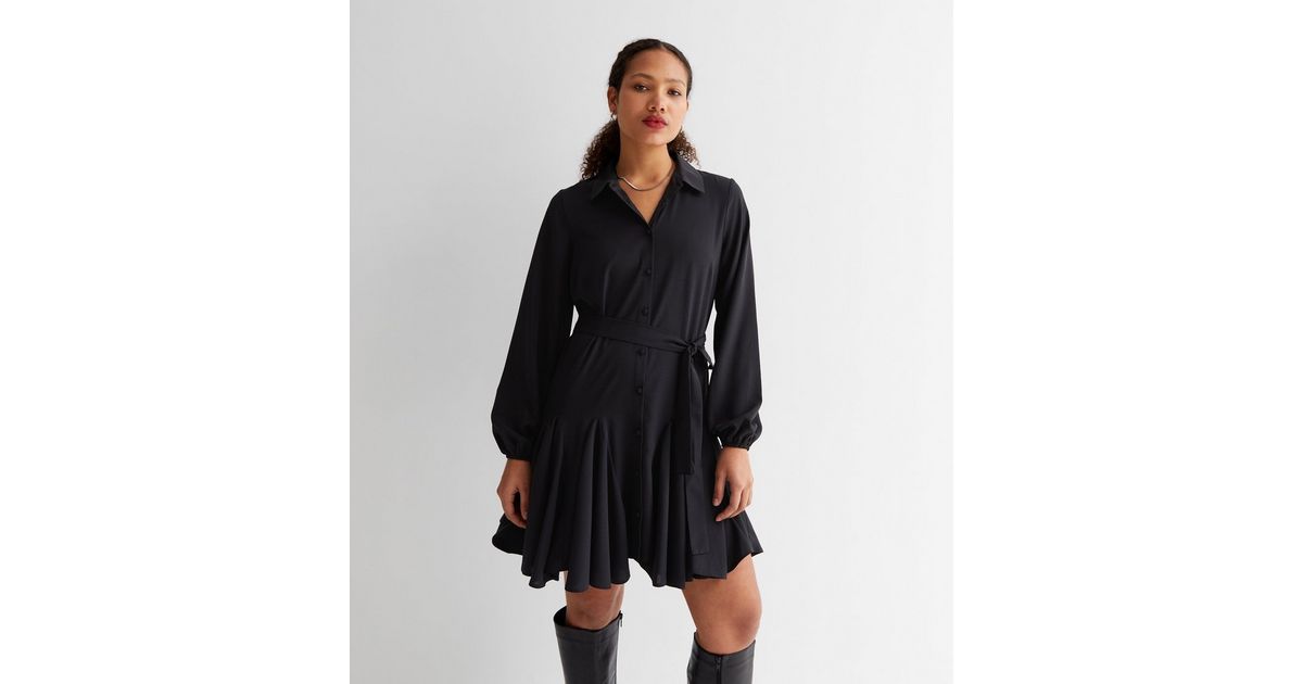 13069 Black Tie Waist Shirt Dress