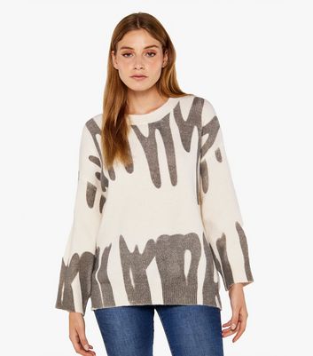 Apricot Cream Graffiti Knit Crew Neck 