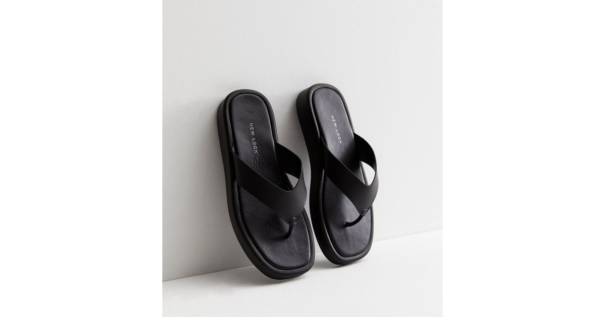 Black Chunky Toe Post Flip Flops New Look