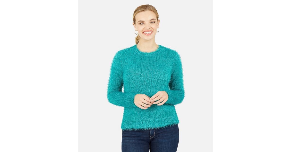 Mela Green Fluffy Knit Crew Neck Jumper New Look
