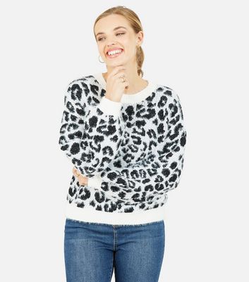 Mela Black Leopard Print Fluffy Knit 