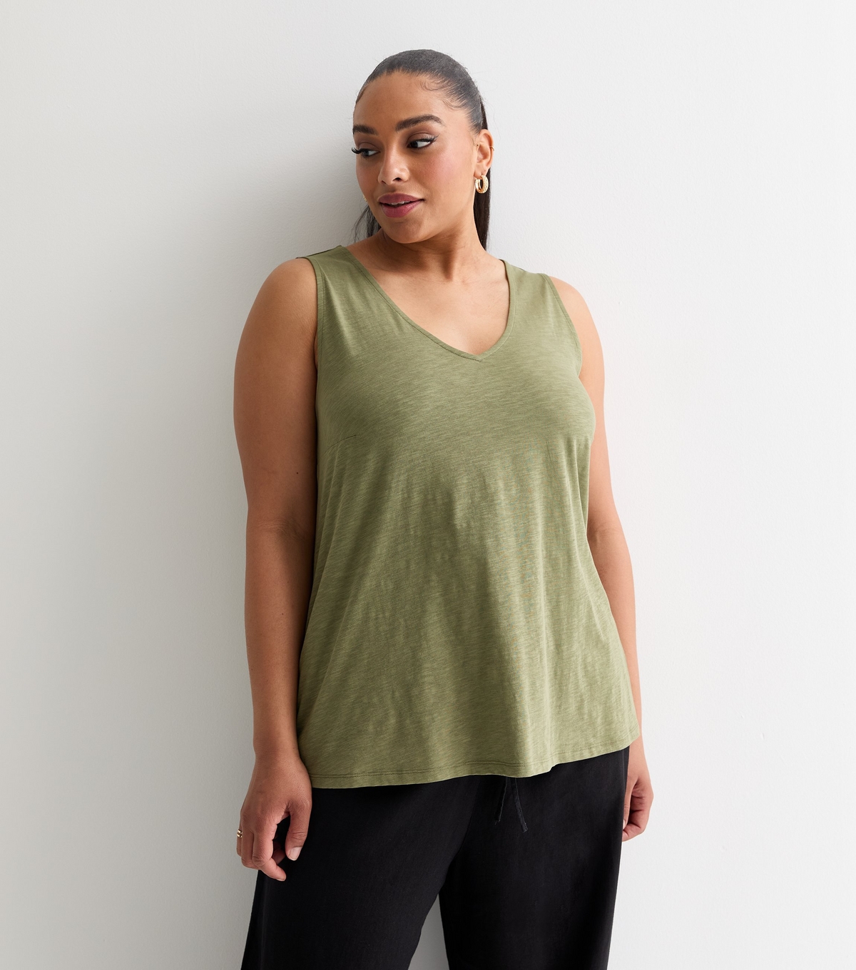 Women's Plus Size Khaki Cross Back Long Vest Curves New Look