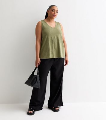Curves Khaki Cross Back Long Vest | New Look