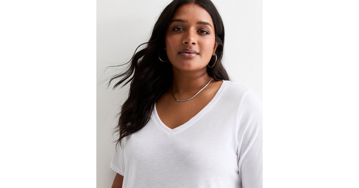 Curves White V Neck Jersey T Shirt | New Look