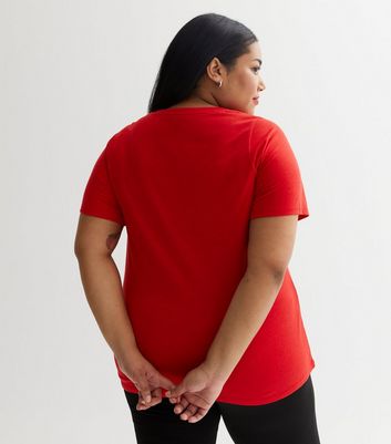 Curves Red V Neck T-Shirt New Look
