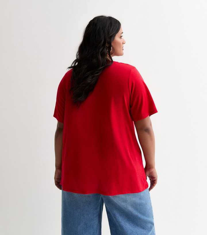 red v neck t shirt women's