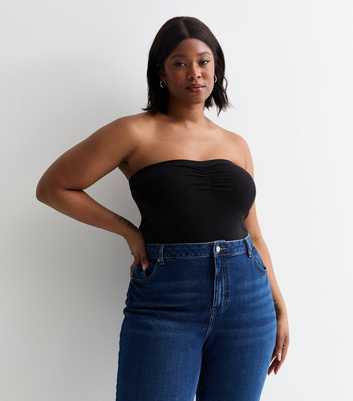 Curves Black Jersey Ruched Bandeau Top