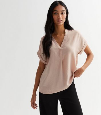 Pale Pink Roll Sleeve Overhead Shirt