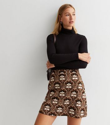 Brown Retro Floral High Waist Mini Skirt | New Look