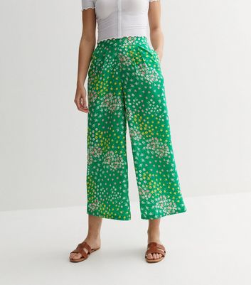 Green wide hotsell leg cropped trousers