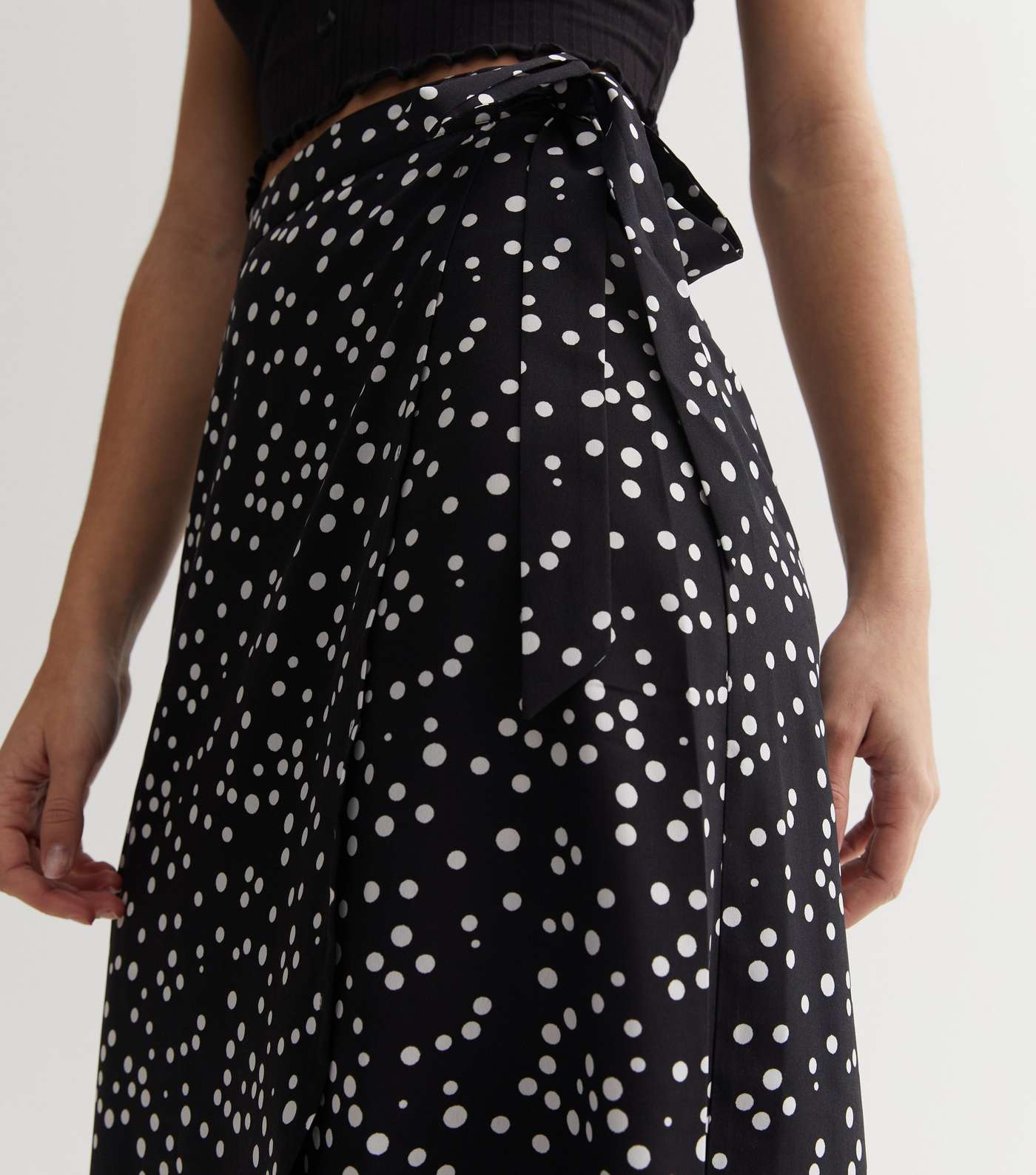 Black Spot Crepe Midi Wrap Skirt Image 4