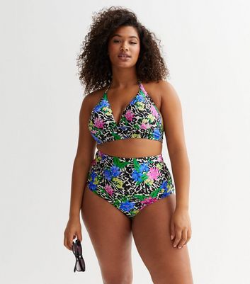 Curves Multicoloured Tropical Longline Bikini Top New Look