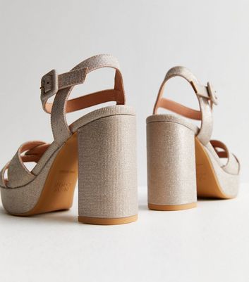 Shimmer Platform Block Heel Sandals New Look Vegan