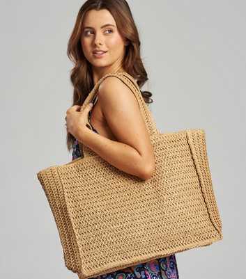 South Beach Light Brown Straw Effect Large Tote Bag