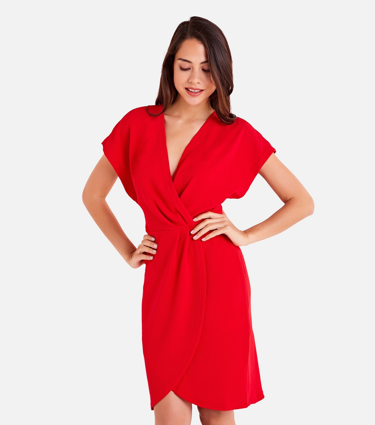 Women's Red Short Sleeve Mini Wrap Dress Mela New Look