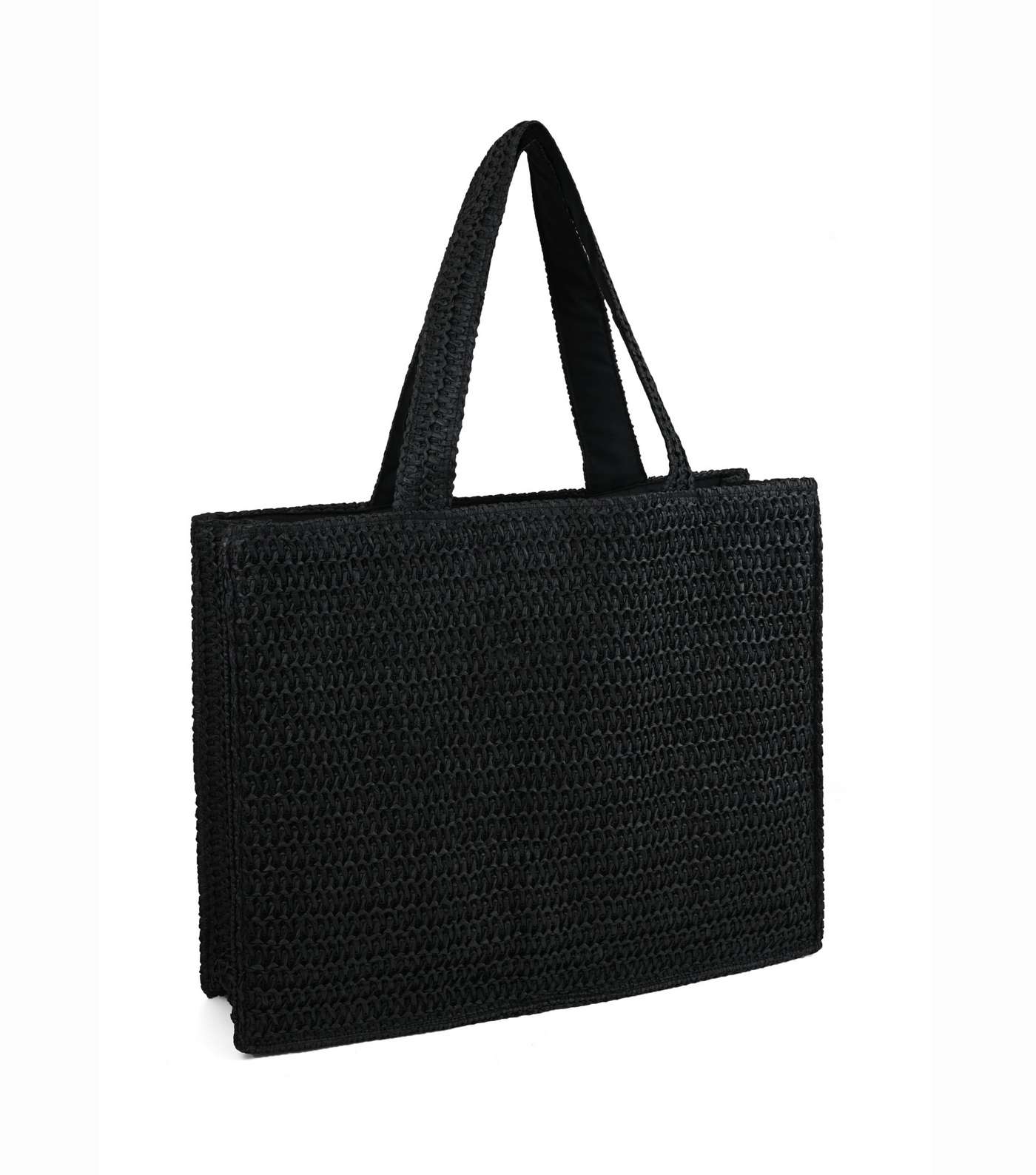 South Beach Black Woven Straw Effect Tote Bag Image 4
