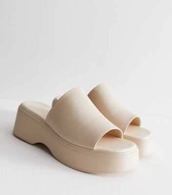 Off White Leather-Look Chunky Flatform Sliders