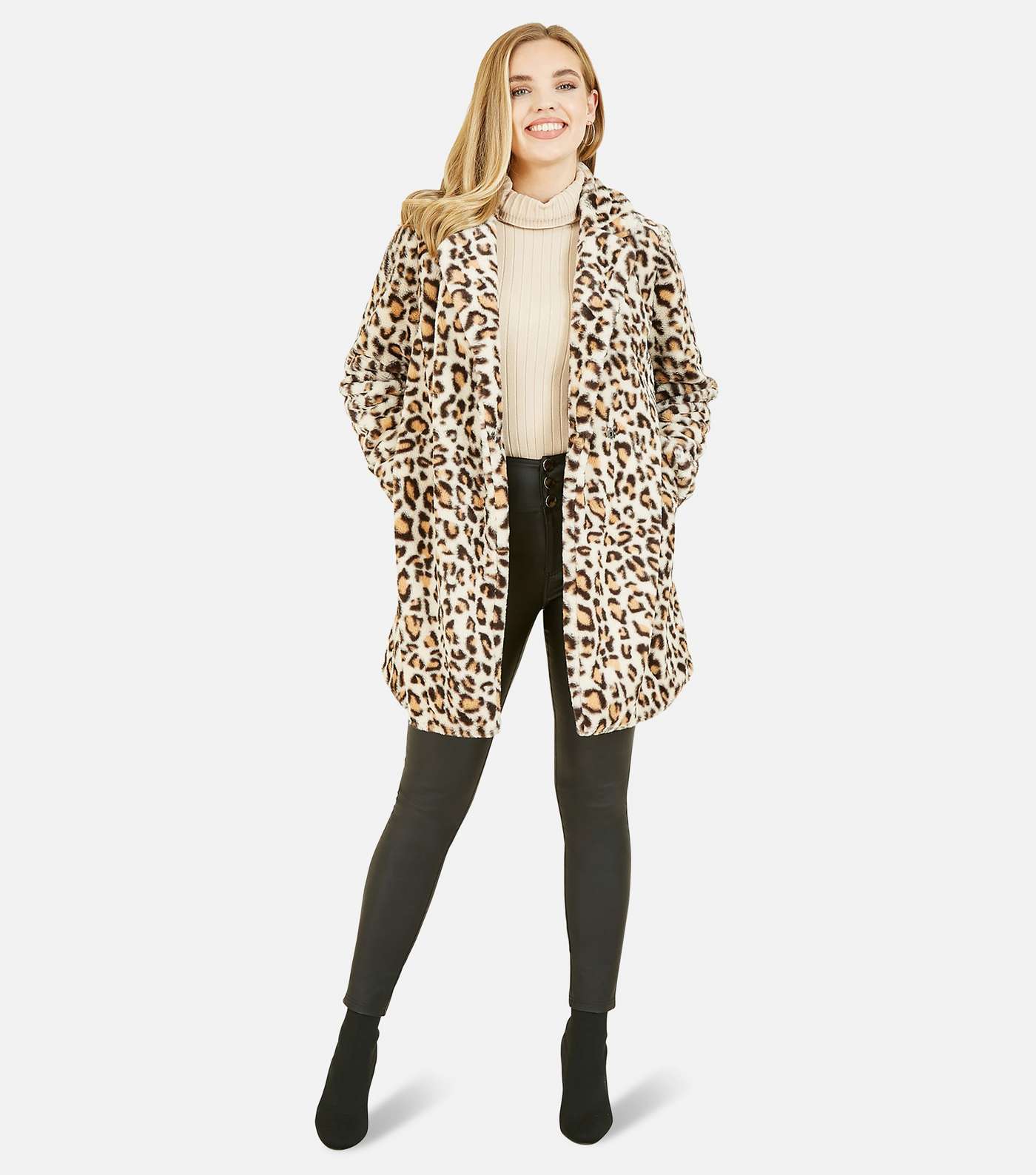 Yumi Cream Leopard Faux Fur Coat Image 2