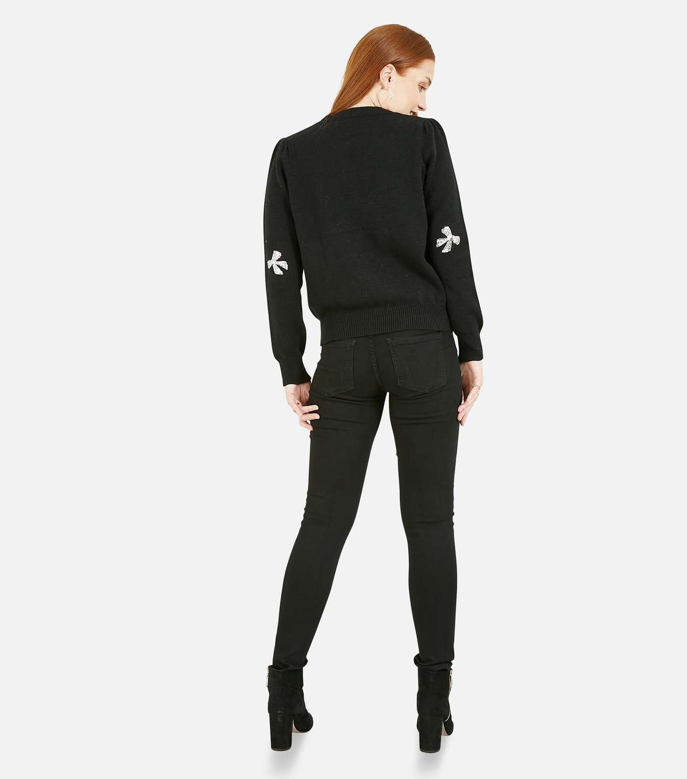 Yumi Black Knit Sequin Embellished Bow Long Sleeve Jumper Image 4
