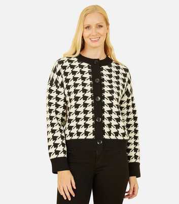 Yumi Black Dogtooth Knit Button Front Cardigan