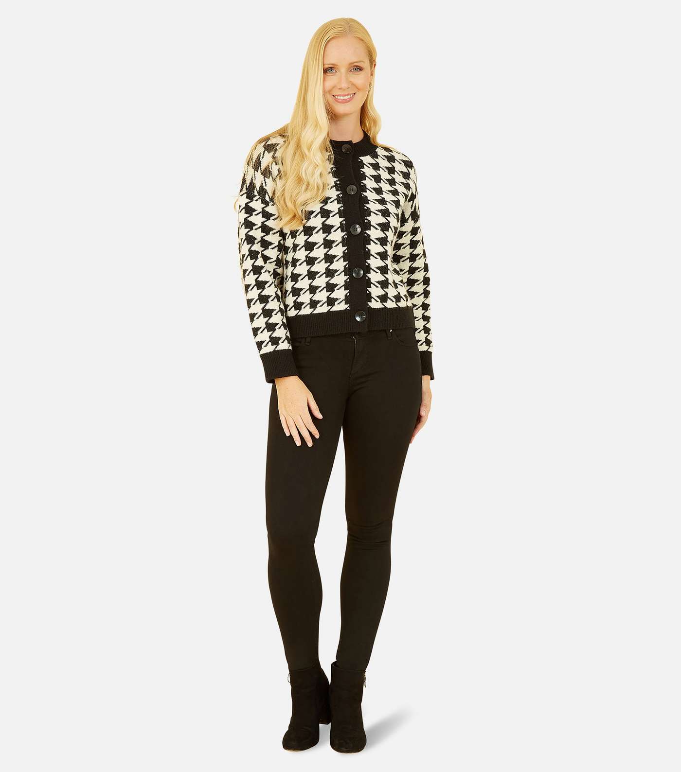 Yumi Black Dogtooth Knit Button Front Cardigan Image 2