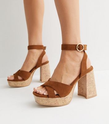 Simmi London Wide Fit platform heeled sandals in camel-Neutral | Compare |  Grazia