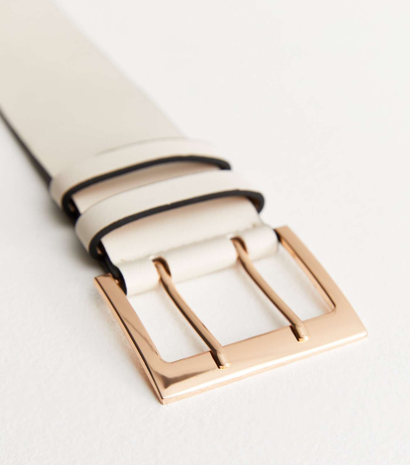 Cream Leather-Look Square Buckle Waist Belt Image 3