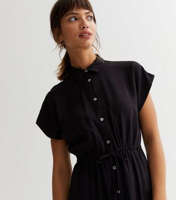 Black Drawstring Midi Shirt Dress New Look