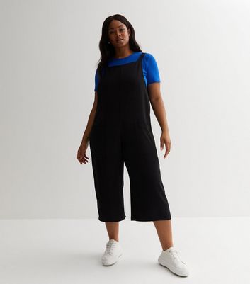 black cropped dungaree jumpsuit