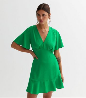 Green V Neck Mini Dress