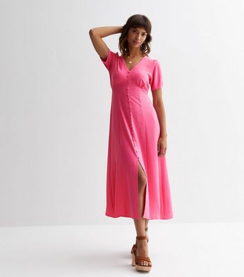 Bright Pink Button Front Midaxi Dress New Look