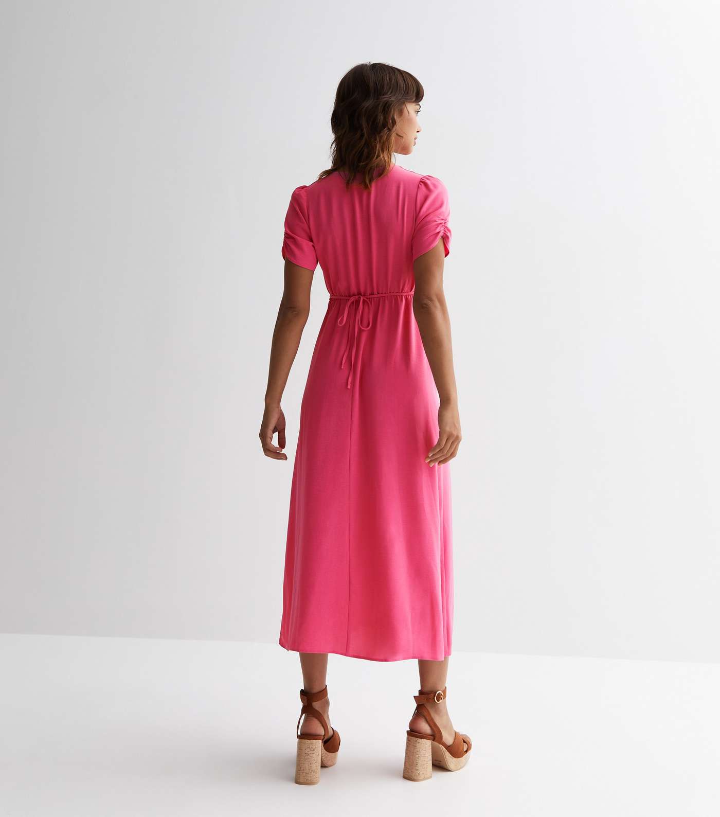 Bright Pink Button Front Midaxi Dress Image 4