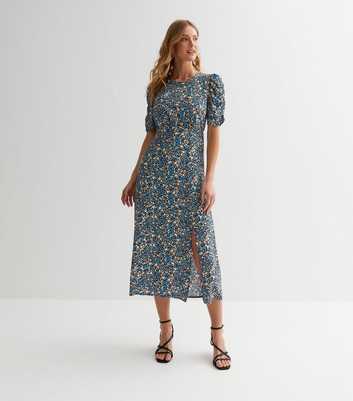 Black Ditsy Floral Ruched Midi Dress