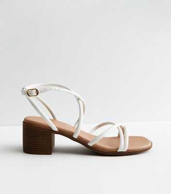 White Leather-Look Strappy Block Heel Sandals