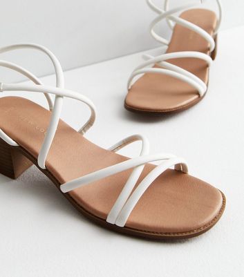White Leather-Look Strappy Mid Block Heel Sandals New Look